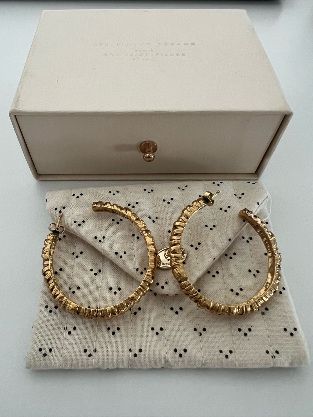 Sezane Gold Textured Hoop Earrings